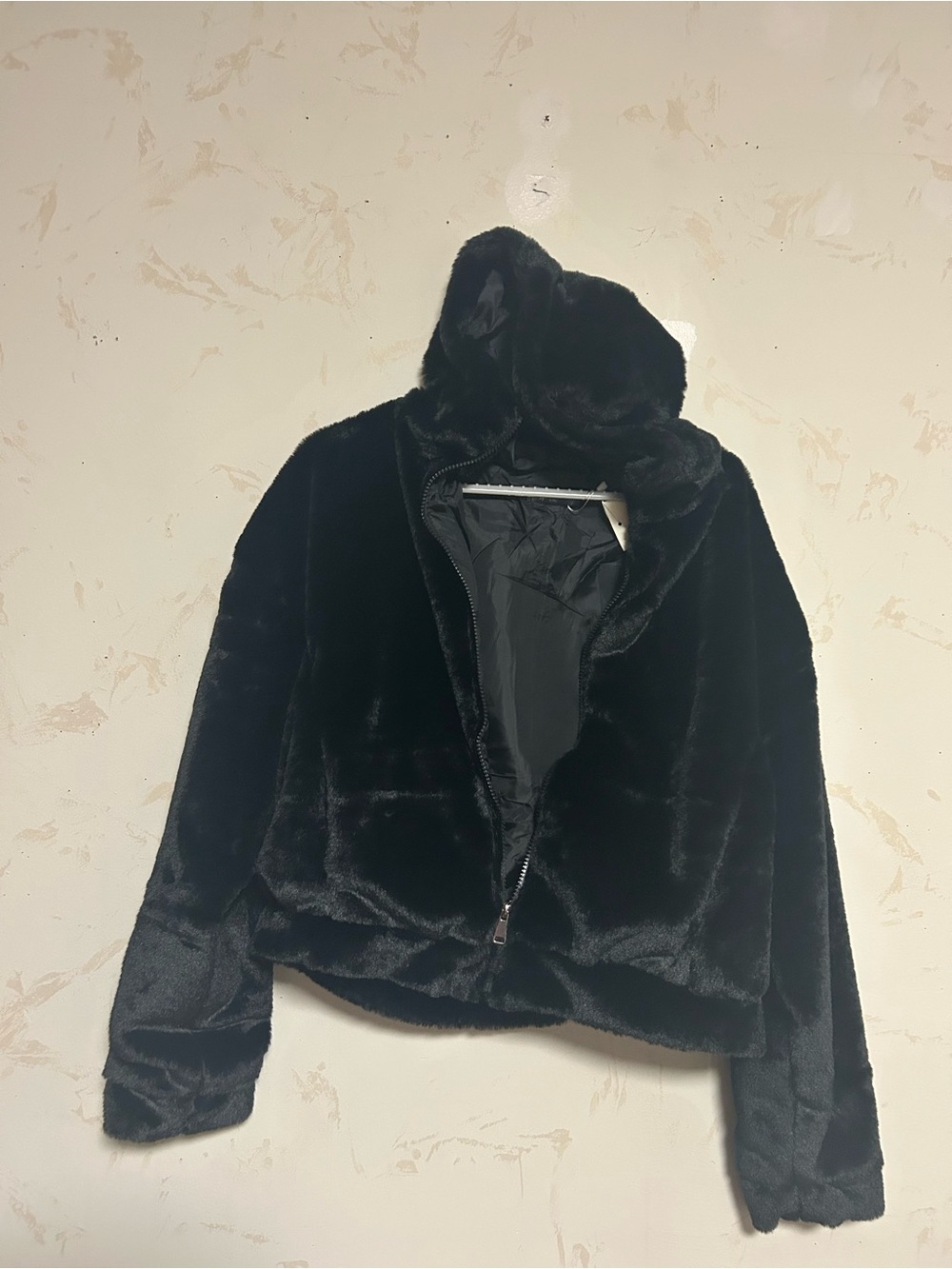 Black Faux Fur Hooded Jacket - Women's Plush Winter Coat